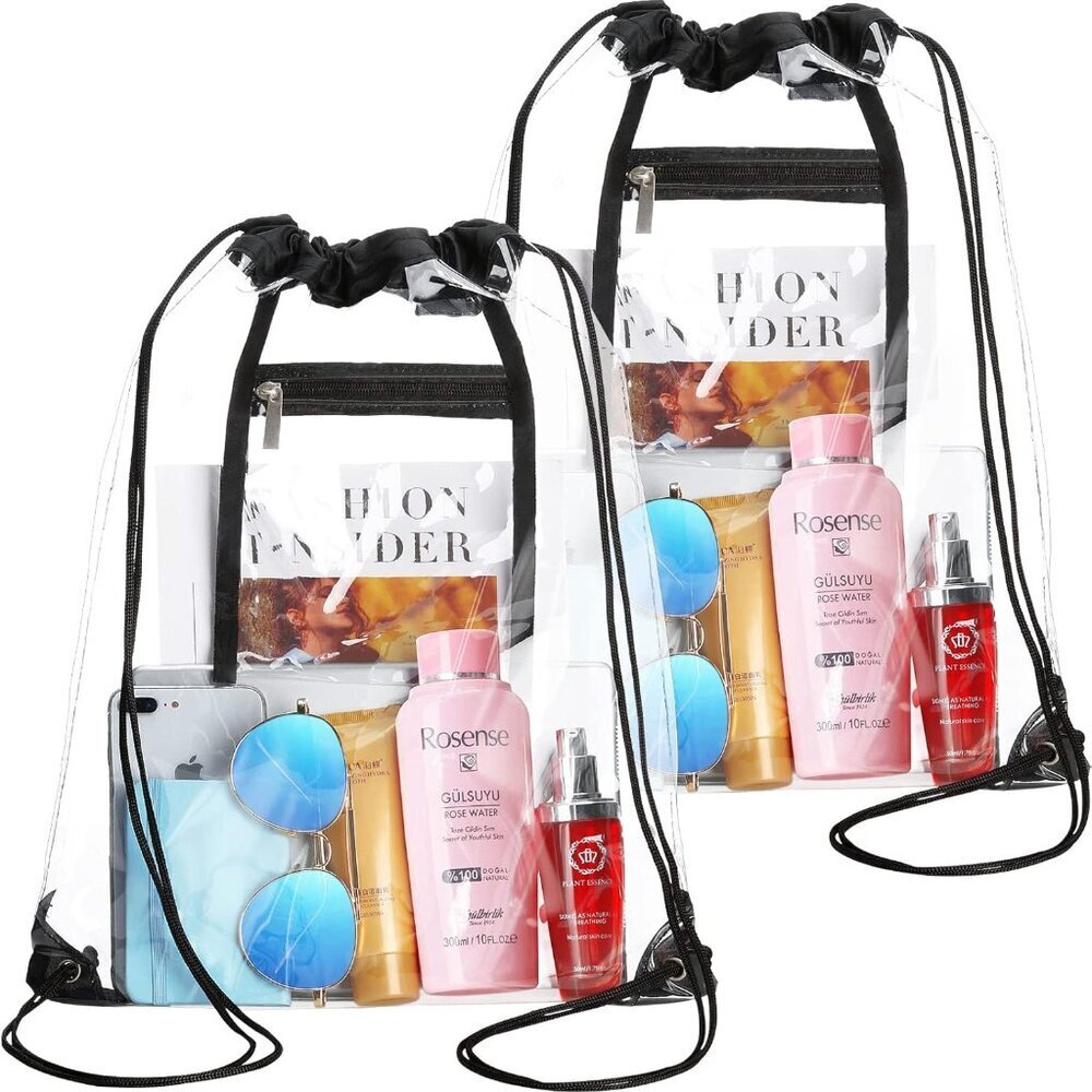 2 PACK Clear Drawstring Bag Stadium Approved, See Through PVC Drawstring bags, T